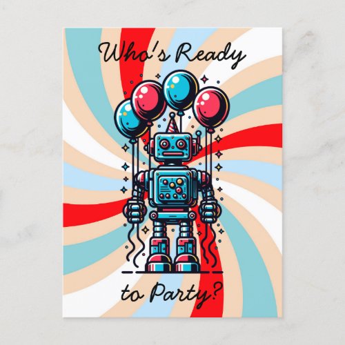 Robot Themed Boys Birthday Postcard