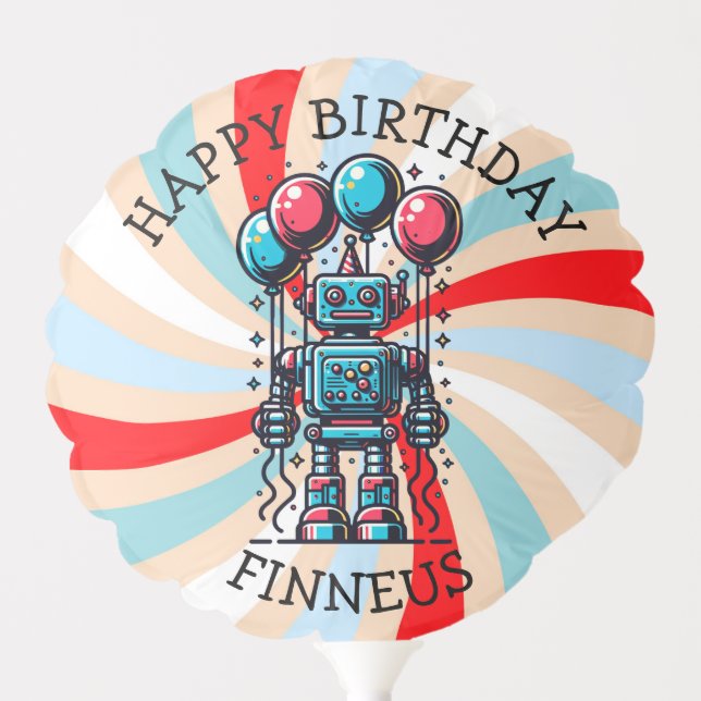 Robot Themed Boy's Happy Birthday Balloon (Front)