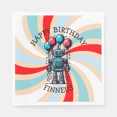 Robot Themed Boys Happy Birthday Napkins