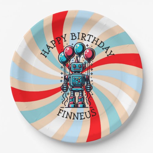 Robot Themed Boys Happy Birthday Paper Plates