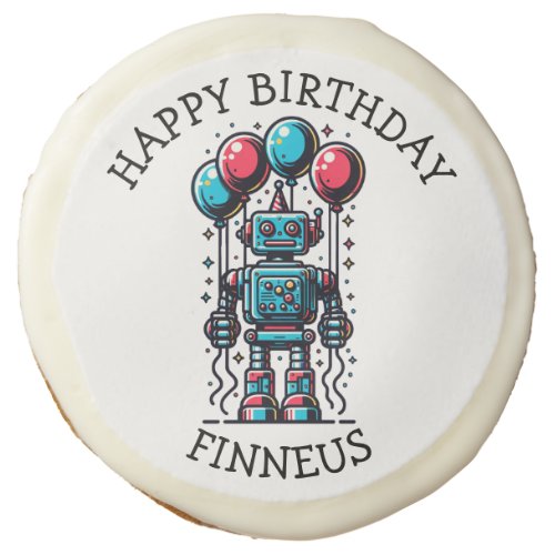 Robot Themed Boys Happy Birthday Sugar Cookie