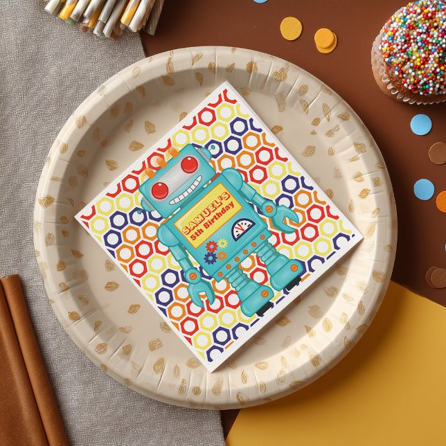 Robot Themed Party Napkins (You'll go nuts and bolts for this ultra cool robot party napkin )