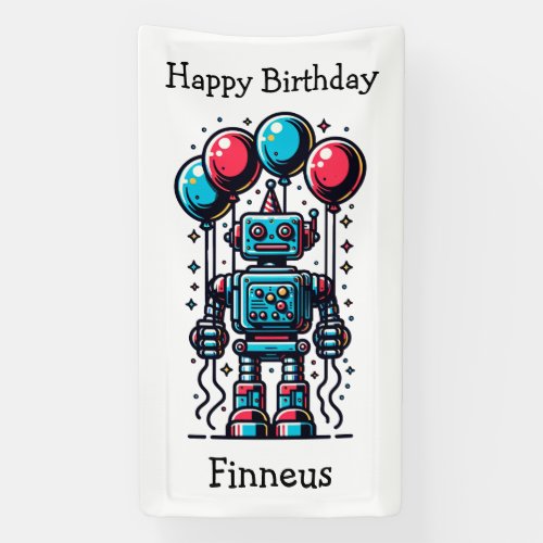 Robot Themed Personalized Birthday Banner