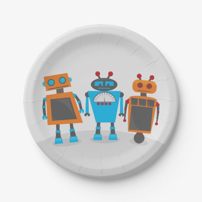 Robot Trio Party Paper Plates (Front)