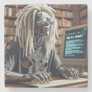 Robot Types at Keyboard Stone Coaster