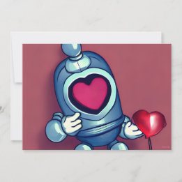 Robot Valentine Heart Balloon Holiday Card