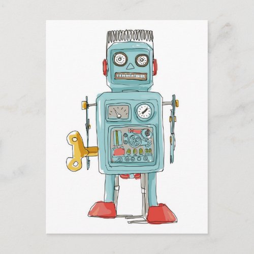 robot vintage toys postcard