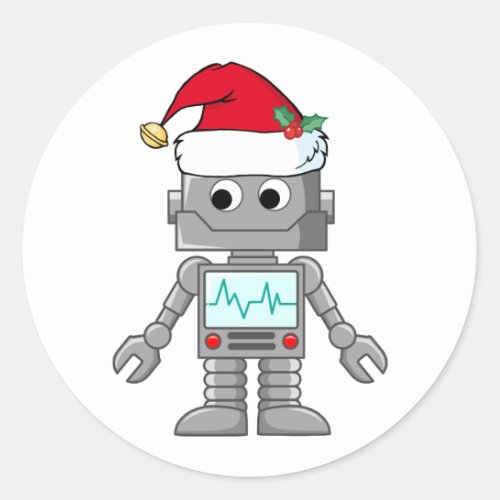 Robot Wearing Santa Hat Classic Round Sticker