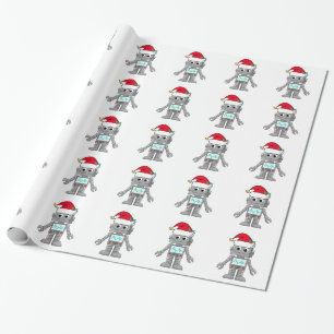 Robot Wearing Santa Hat Wrapping Paper