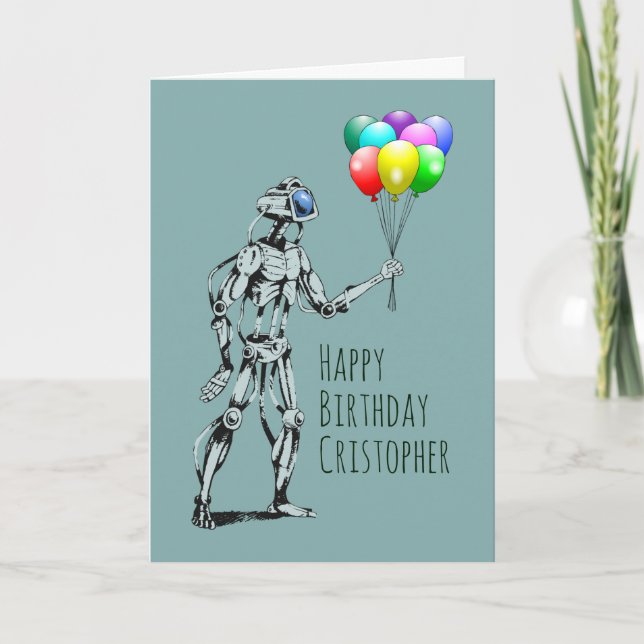 Robot with Balloons Birthday Card (Front)