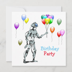 Robot with Balloons Birthday Invitation