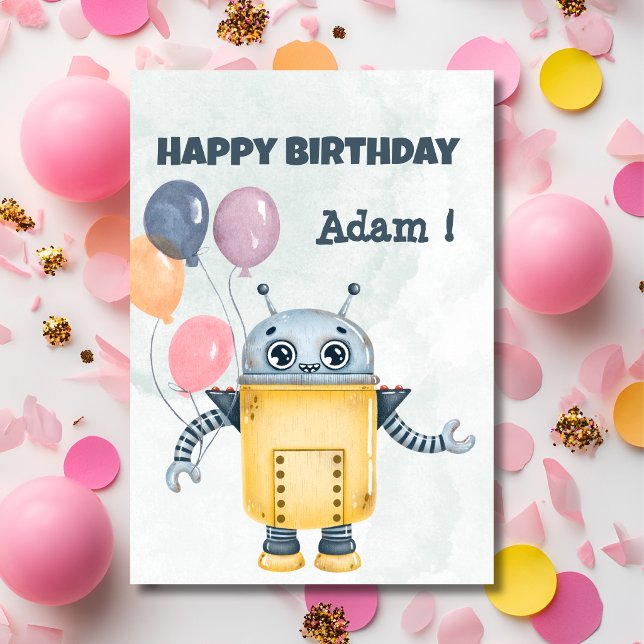 Robot with balloons Happy Birthday Greeting Card (Creator Uploaded)