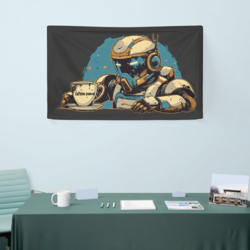 Robot with Coffee Cup Banner