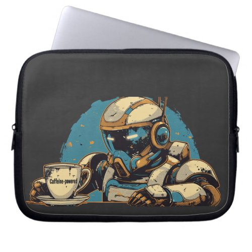 Robot with Coffee Cup Laptop Sleeve