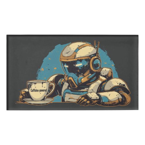 Robot with Coffee Cup Name Tag