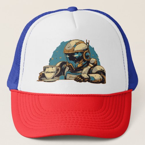 Robot with Coffee Cup Trucker Hat