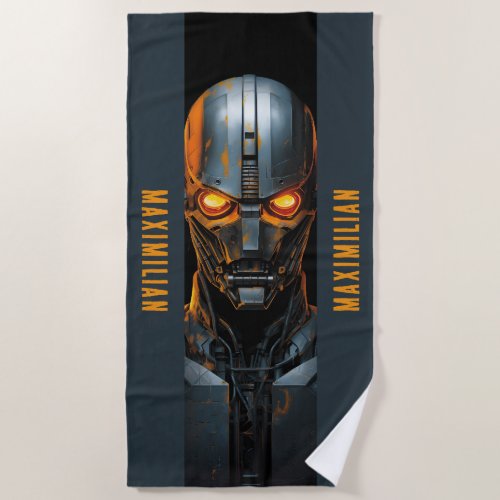Robot with Orange Eyes in Dark Gray and Amber Beach Towel