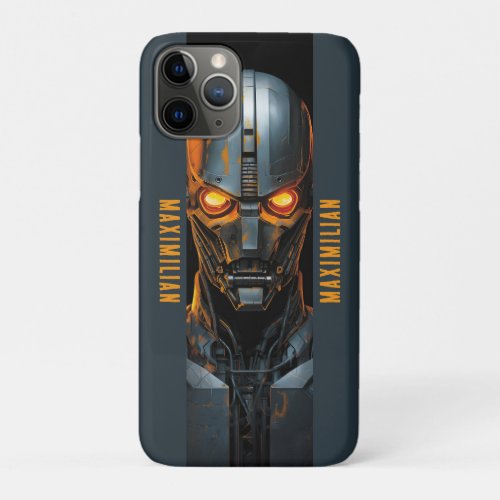 Robot with Orange Eyes in Dark Gray and Amber iPhone 11 Pro Case