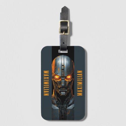 Robot with Orange Eyes in Dark Gray and Amber Luggage Tag