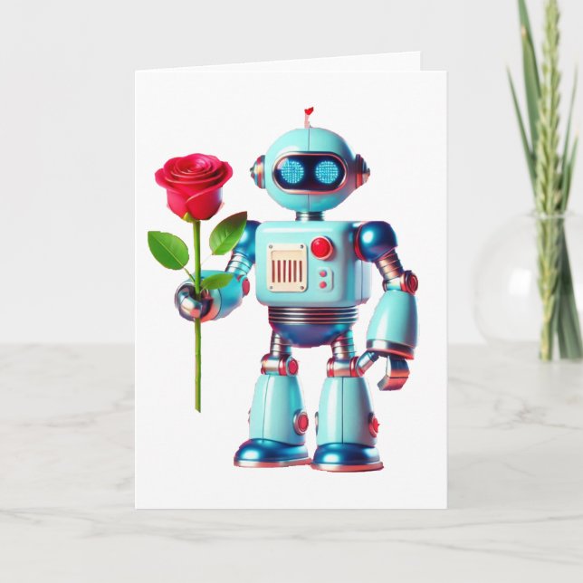 Robot with Rose Holiday Card (Front)