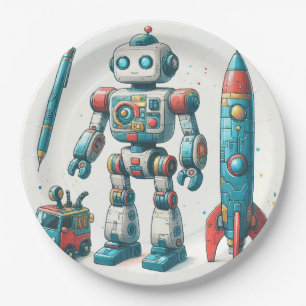 Robot with spaceship paper plates