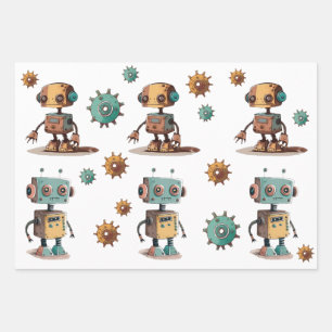 Robot Wrapping Paper Flat Sheet Set of 3