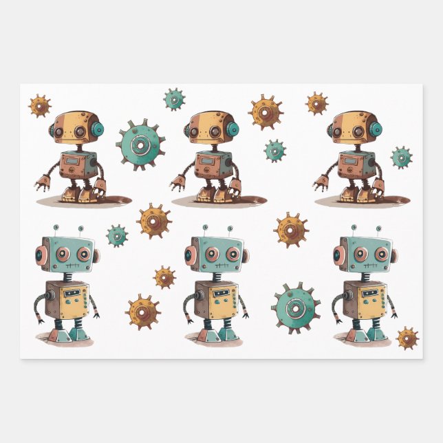 Robot Wrapping Paper Flat Sheet Set of 3 (Front)