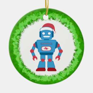 Robot Wreath Ceramic Ornament