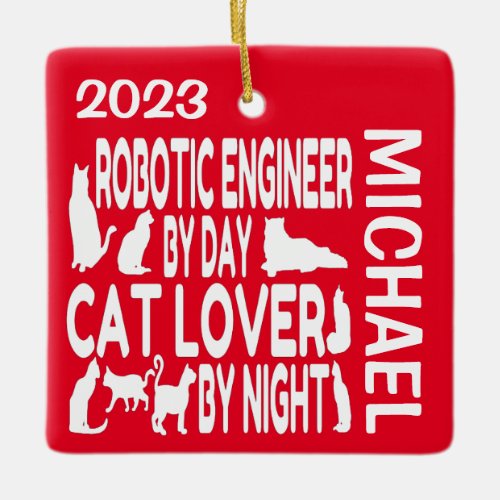 Robotic Engineer Loves Cats CUSTOM Ceramic Ornament
