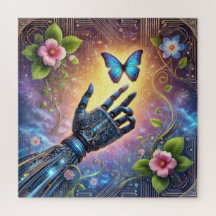 Robotic Hand & Butterfly AI Nature Harmony