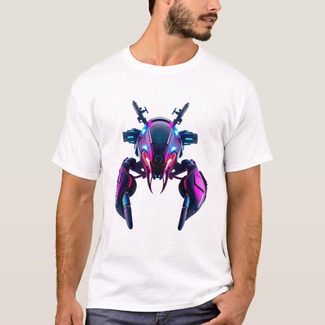 Robotic Lobster Face Neon Art T-Shirt (Front)
