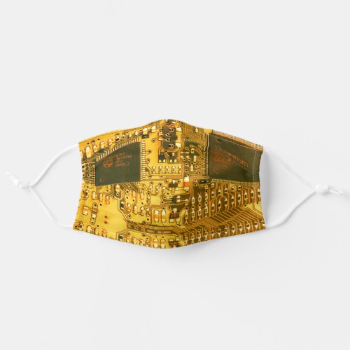 Robotic Printed Circuit Board _ Geek Techie Yellow Adult Cloth Face Mask