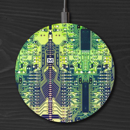  Robotic Printed Circuit Board Green Geek Monogram Wireless Charger