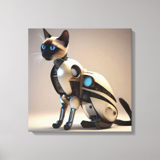 Robotic Siamese Cat Stretched Canvas Print