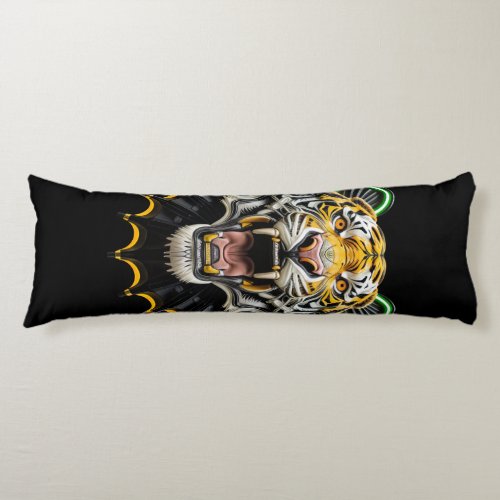 Robotic Tiger And Black Background Body Pillow