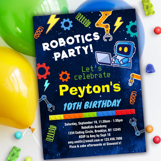 Robotics Birthday Party Invitation for Kids Zazzle