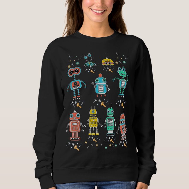 Robotics Engineering Cute Retro Colorful Robot Col Sweatshirt (Front)