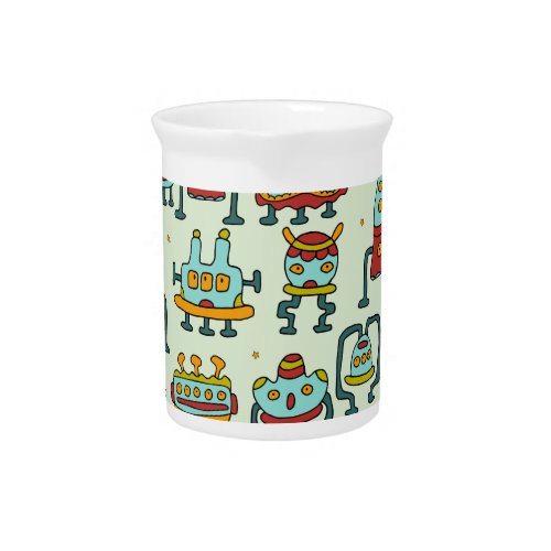 Robots Aliens Vintage Pattern Illustration Beverage Pitcher