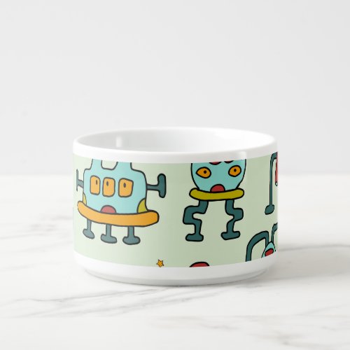 Robots Aliens Vintage Pattern Illustration Bowl