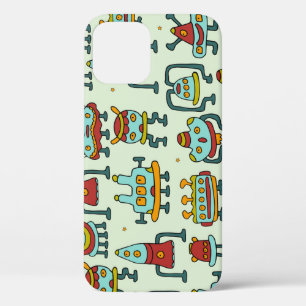 Robots Aliens Vintage Pattern Illustration iPhone 12 Case