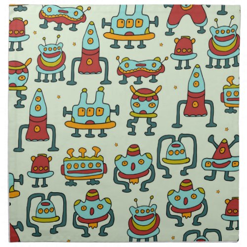 Robots Aliens Vintage Pattern Illustration Cloth Napkin