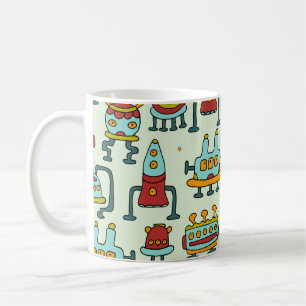 Robots Aliens Vintage Pattern Illustration Coffee Mug