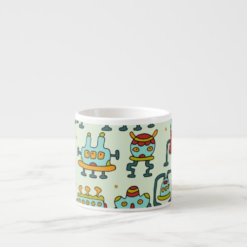 Robots Aliens Vintage Pattern Illustration Espresso Cup