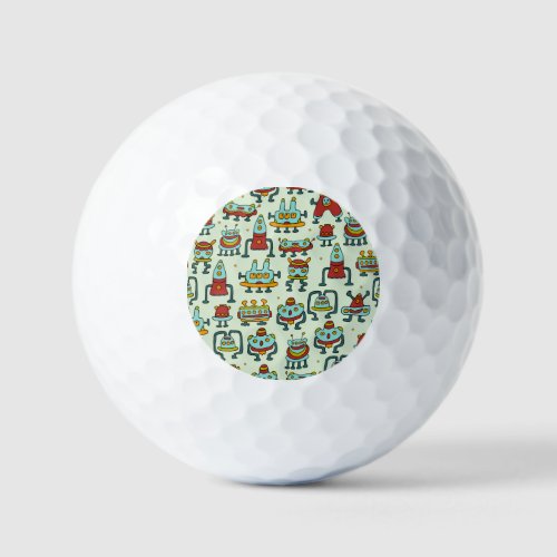 Robots Aliens Vintage Pattern Illustration Golf Balls