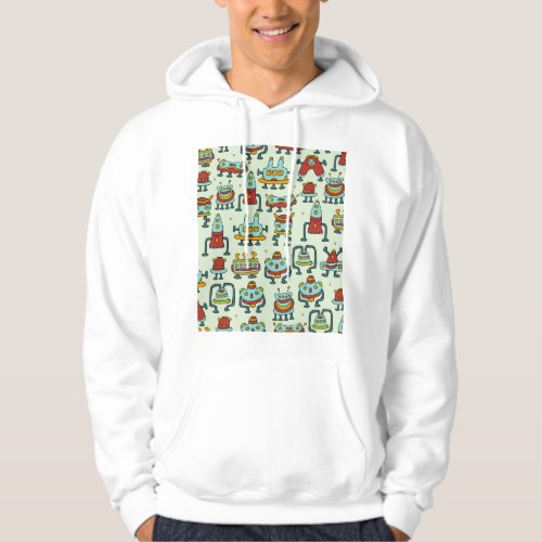 Robots Aliens Vintage Pattern Illustration Hoodie