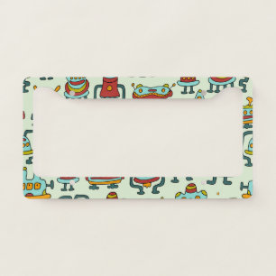 Robots Aliens Vintage Pattern Illustration License Plate Frame