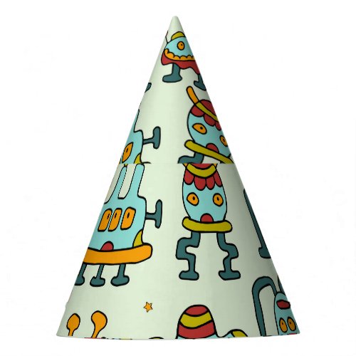 Robots Aliens Vintage Pattern Illustration Party Hat