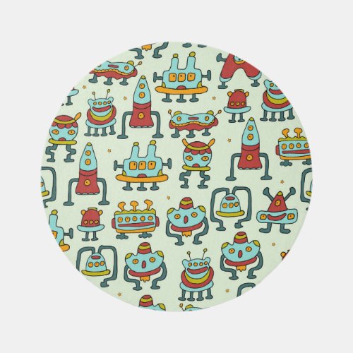 Robots Aliens Vintage Pattern Illustration Rug