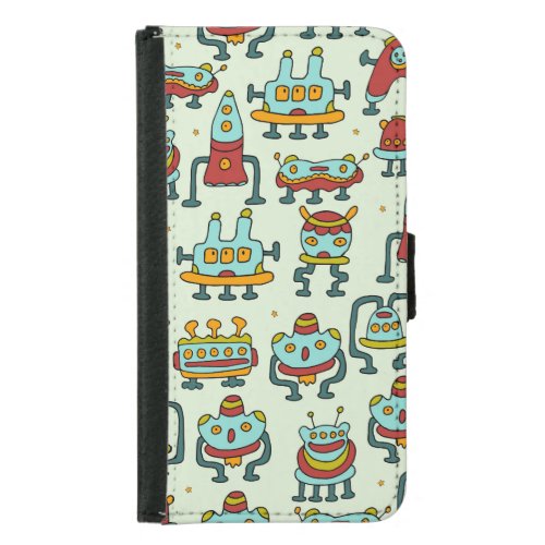 Robots Aliens Vintage Pattern Illustration Samsung Galaxy S5 Wallet Case