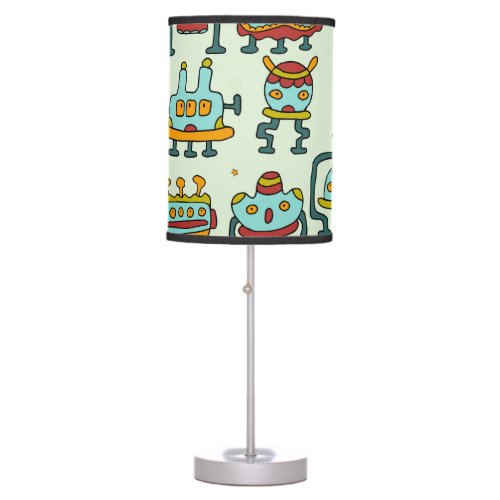 Robots Aliens Vintage Pattern Illustration Table Lamp